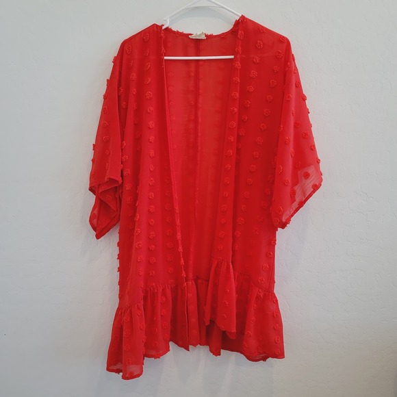 143 Story by Line Up Red Swiss Dots Kimono Cover Up Women's Size Small - Picture 2 of 10